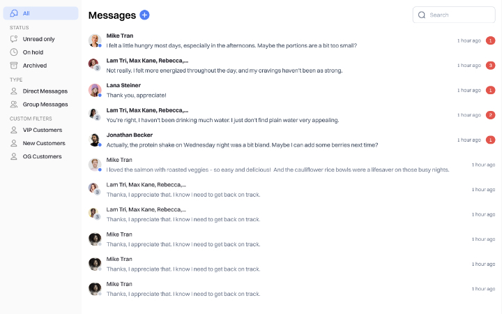 Messaging interface - unified inbox for client communication